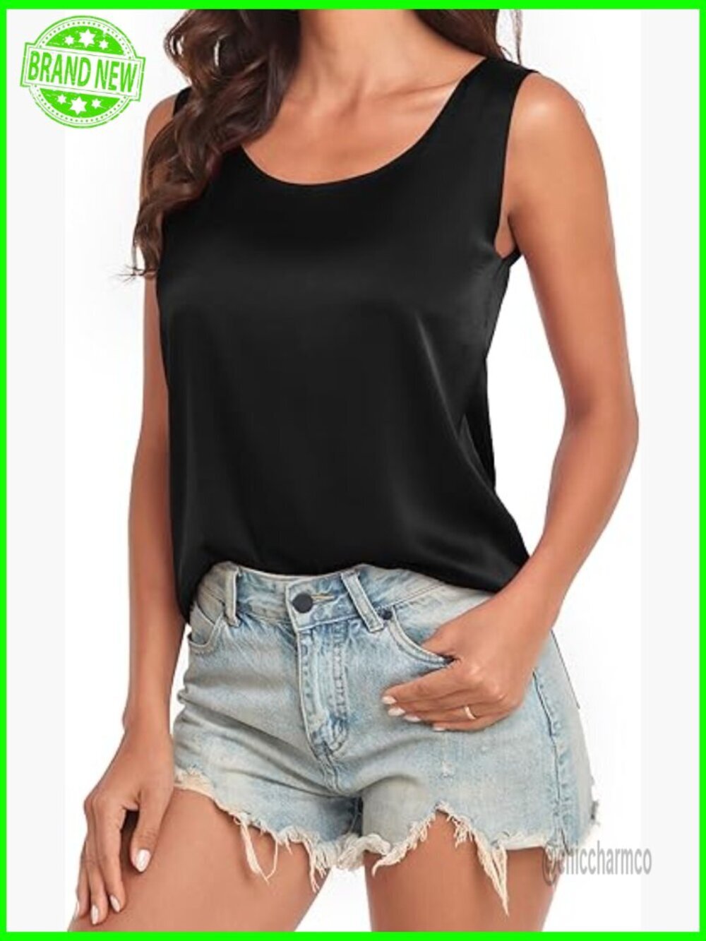 Silk Satin Tank Top Sleeveless Round Neck Camisole Blouse